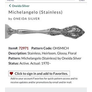 Oneida Michelangelo Stainless Steel Heirloom Glossy Floral Pattern Dinner Fork S